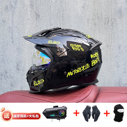 Orz Street Fighter équipé d'un casque Bluetooth pour hommes et femmes, ainsi que de casques complets Four Seasons Retro Détachable 3C