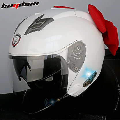 Conduite cool Trésor Bluetooth Demi-casque Casque Moto Personnalité Décoration Cor Lapin, Arc de lapin, Longue autonomie Bonne qualité sonore