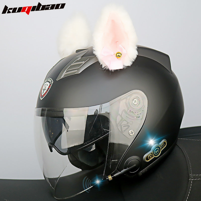 Conduite cool Trésor Bluetooth Demi-casque Casque Moto Personnalité Décoration Cor Lapin, Arc de lapin, Longue autonomie Bonne qualité sonore