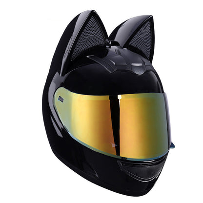 Casque électrique de moto HENJ, oreille de chat féminine, casque intégral peuvent être équipés découteurs Bluetooth