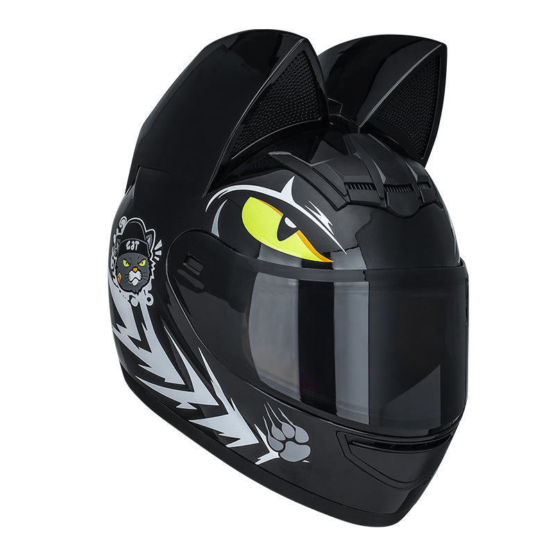 Casque électrique de moto HENJ, oreille de chat féminine, casque intégral peuvent être équipés découteurs Bluetooth