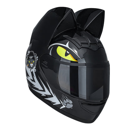 Casque électrique de moto HENJ, oreille de chat féminine, casque intégral peuvent être équipés découteurs Bluetooth