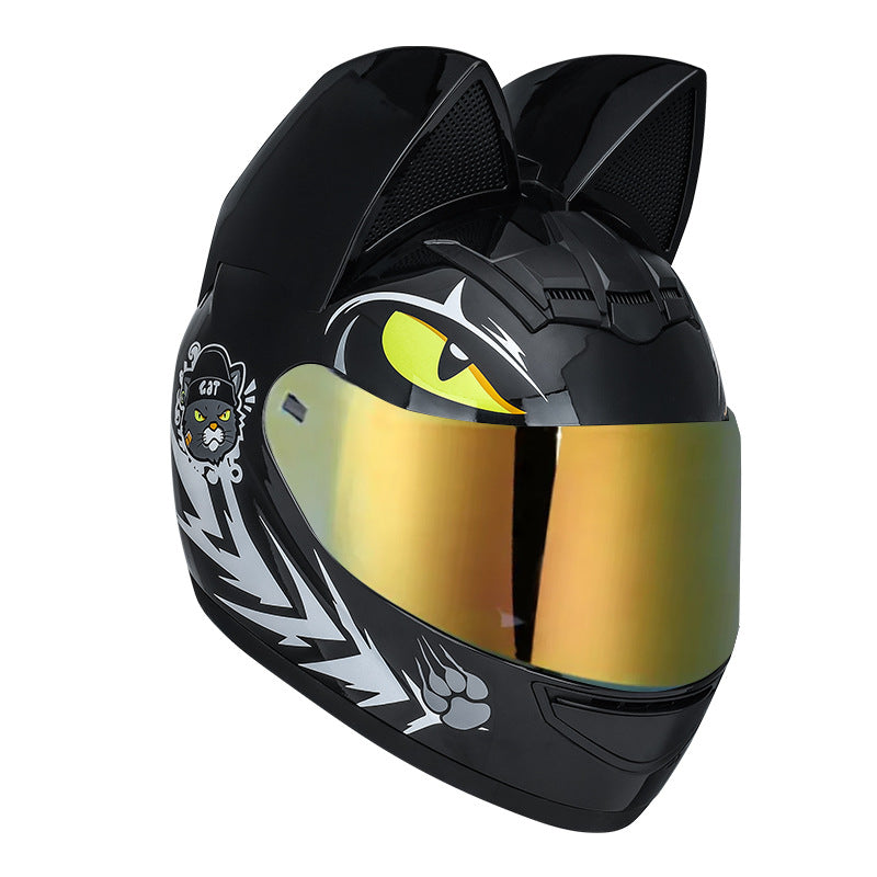 Casque électrique de moto HENJ, oreille de chat féminine, casque intégral peuvent être équipés découteurs Bluetooth