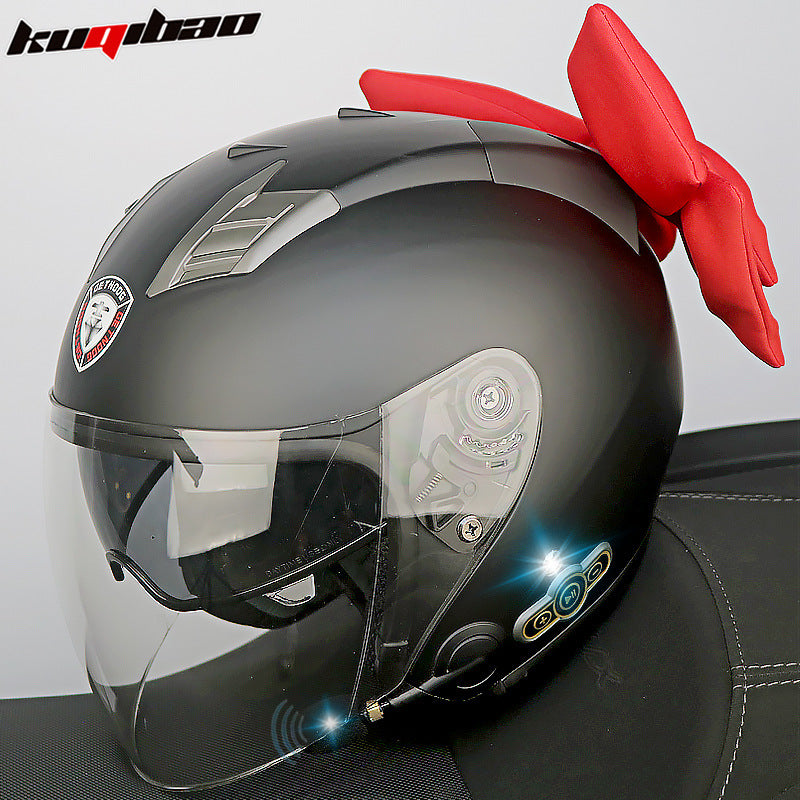 Conduite cool Trésor Bluetooth Demi-casque Casque Moto Personnalité Décoration Cor Lapin, Arc de lapin, Longue autonomie Bonne qualité sonore