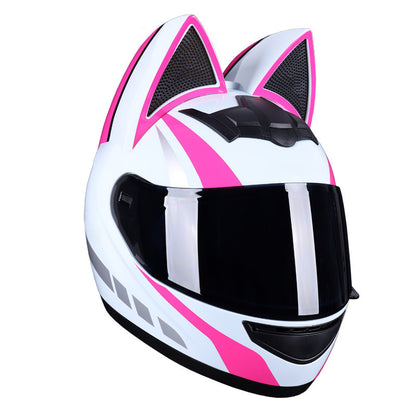 Casque électrique de moto HENJ, oreille de chat féminine, casque intégral peuvent être équipés découteurs Bluetooth