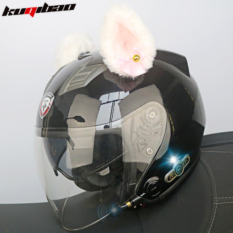 Conduite cool Trésor Bluetooth Demi-casque Casque Moto Personnalité Décoration Cor Lapin, Arc de lapin, Longue autonomie Bonne qualité sonore