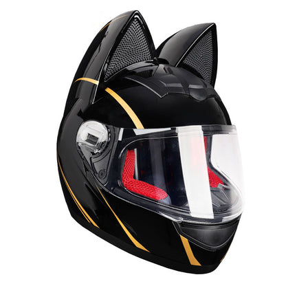 Casque électrique de moto HENJ, oreille de chat féminine, casque intégral peuvent être équipés découteurs Bluetooth