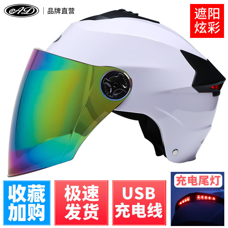 Casque LED rechargeable casque de moto batterie casque dur protection solaire été moyen casque transpirable