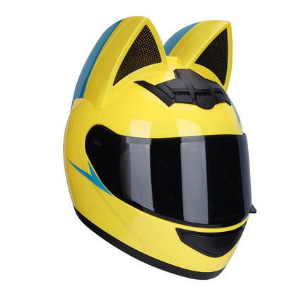 Casque électrique de moto HENJ, oreille de chat féminine, casque intégral peuvent être équipés découteurs Bluetooth