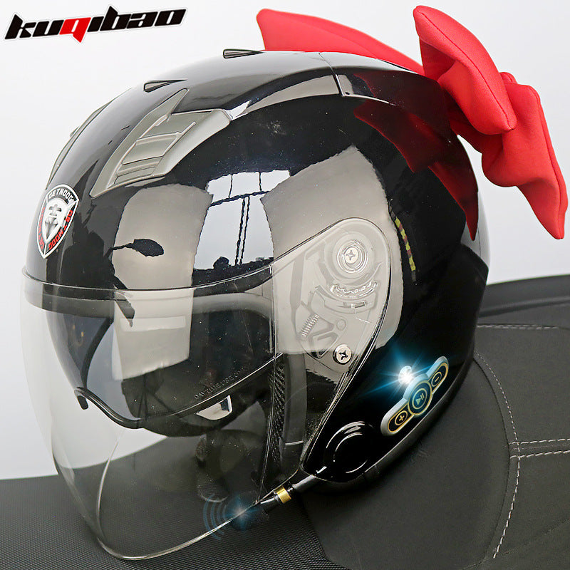 Conduite cool Trésor Bluetooth Demi-casque Casque Moto Personnalité Décoration Cor Lapin, Arc de lapin, Longue autonomie Bonne qualité sonore