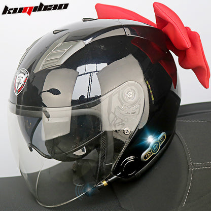 Conduite cool Trésor Bluetooth Demi-casque Casque Moto Personnalité Décoration Cor Lapin, Arc de lapin, Longue autonomie Bonne qualité sonore