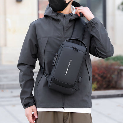 Sac de poitrine multifonctionnel avec serrure à combinaison pour hommes, sac à bandoulière d'extérieur décontracté antivol simple, sac à bandoulière unisexe, nouvelle collection