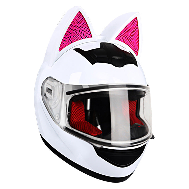 Casque électrique de moto HENJ, oreille de chat féminine, casque intégral peuvent être équipés découteurs Bluetooth