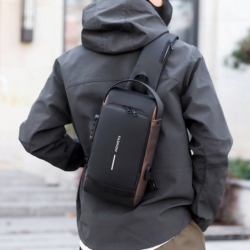 Sac de poitrine multifonctionnel avec serrure à combinaison pour hommes, sac à bandoulière d'extérieur décontracté antivol simple, sac à bandoulière unisexe, nouvelle collection
