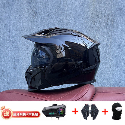 Orz Street Fighter équipé d'un casque Bluetooth pour hommes et femmes, ainsi que de casques complets Four Seasons Retro Détachable 3C