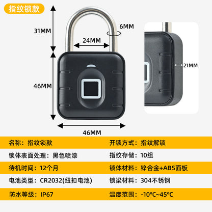 Cadenas empreintes digitales, déverrouillage sans clé, port type C avec charge d'empreintes digitales, serrure électronique, modèle longue durée