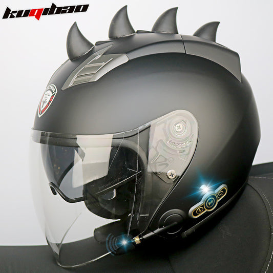 Cool Riding Treasure Bluetooth Half-Helmet Motorcycle Helmet Personality Decoration Rabbit Ear, Rabbit Bow, Long Battery Life Good Sound Quality