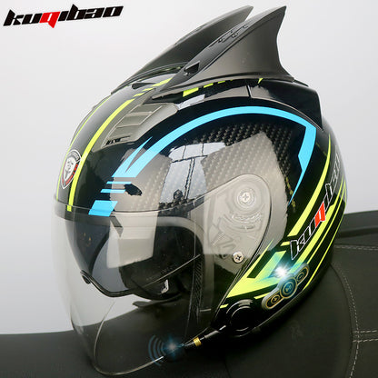 Conduite cool Trésor Bluetooth Demi-casque Casque Moto Personnalité Décoration Cor Lapin, Arc de lapin, Longue autonomie Bonne qualité sonore
