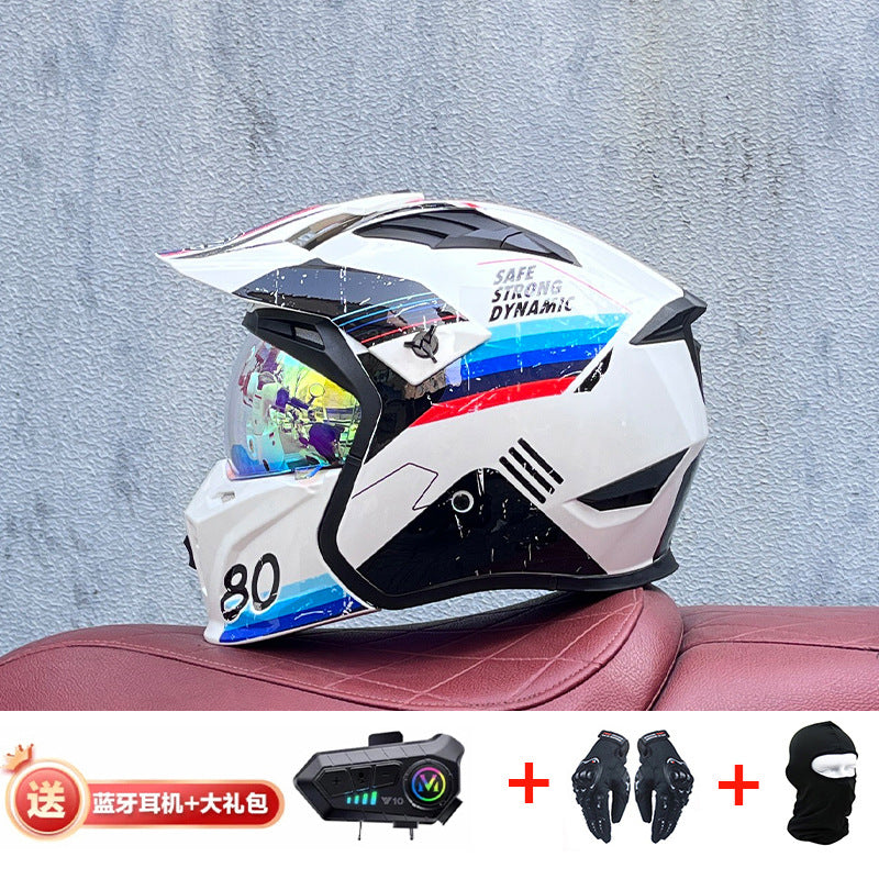Orz Street Fighter équipé d'un casque Bluetooth pour hommes et femmes, ainsi que de casques complets Four Seasons Retro Détachable 3C