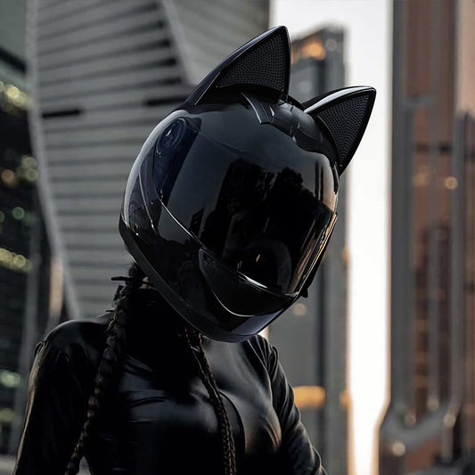 Casque électrique de moto HENJ, oreille de chat féminine, casque intégral peuvent être équipés découteurs Bluetooth