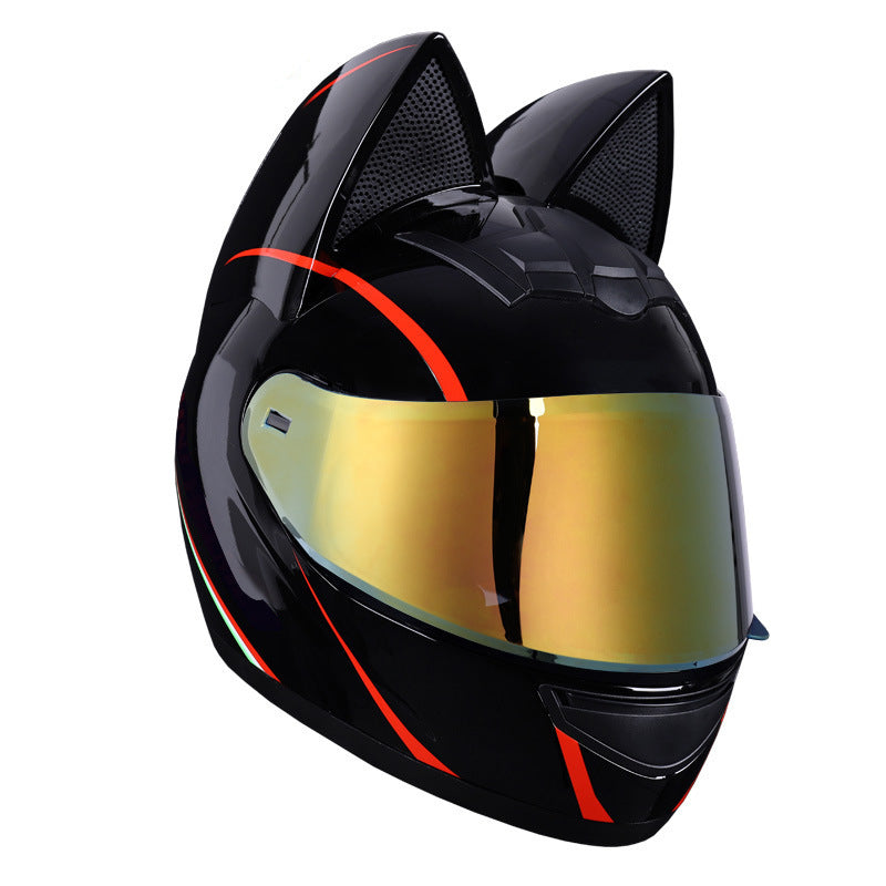 Casque électrique de moto HENJ, oreille de chat féminine, casque intégral peuvent être équipés découteurs Bluetooth