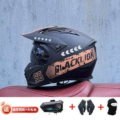 Orz Street Fighter équipé d'un casque Bluetooth pour hommes et femmes, ainsi que de casques complets Four Seasons Retro Détachable 3C