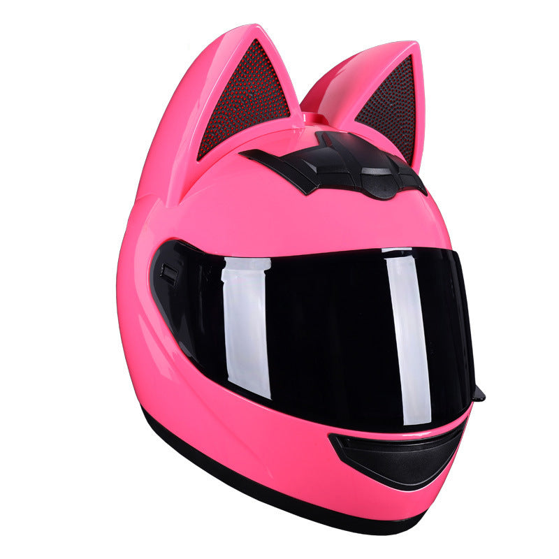 Casque électrique de moto HENJ, oreille de chat féminine, casque intégral peuvent être équipés découteurs Bluetooth