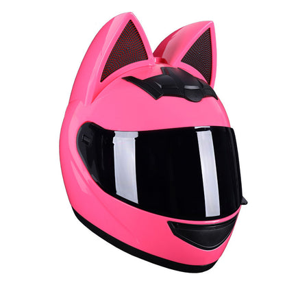 Casque électrique de moto HENJ, oreille de chat féminine, casque intégral peuvent être équipés découteurs Bluetooth