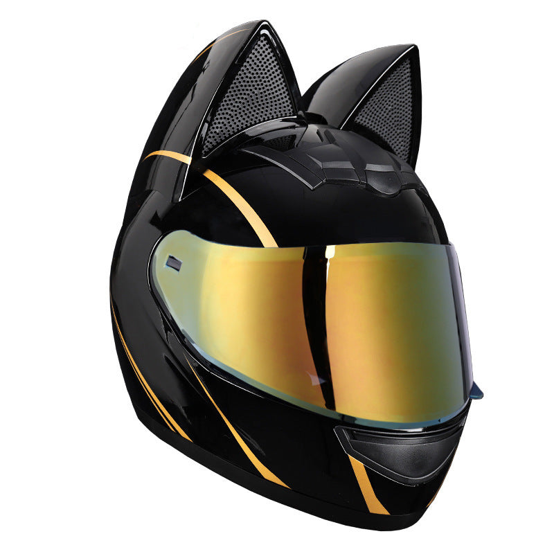 Casque électrique de moto HENJ, oreille de chat féminine, casque intégral peuvent être équipés découteurs Bluetooth