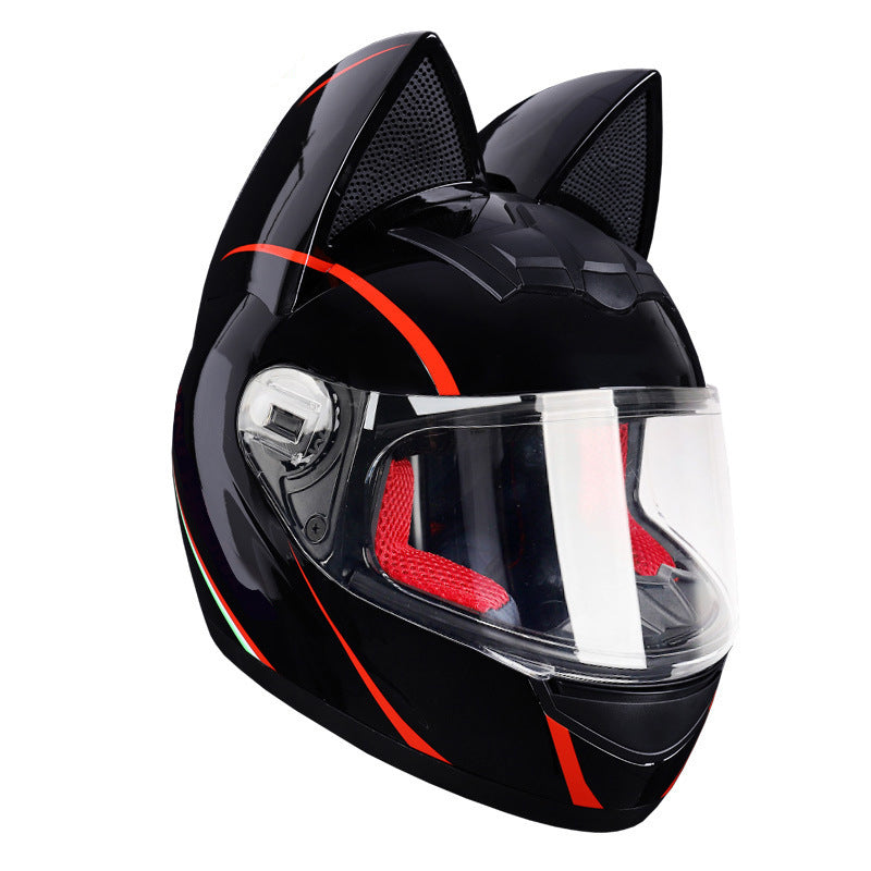 Casque électrique de moto HENJ, oreille de chat féminine, casque intégral peuvent être équipés découteurs Bluetooth