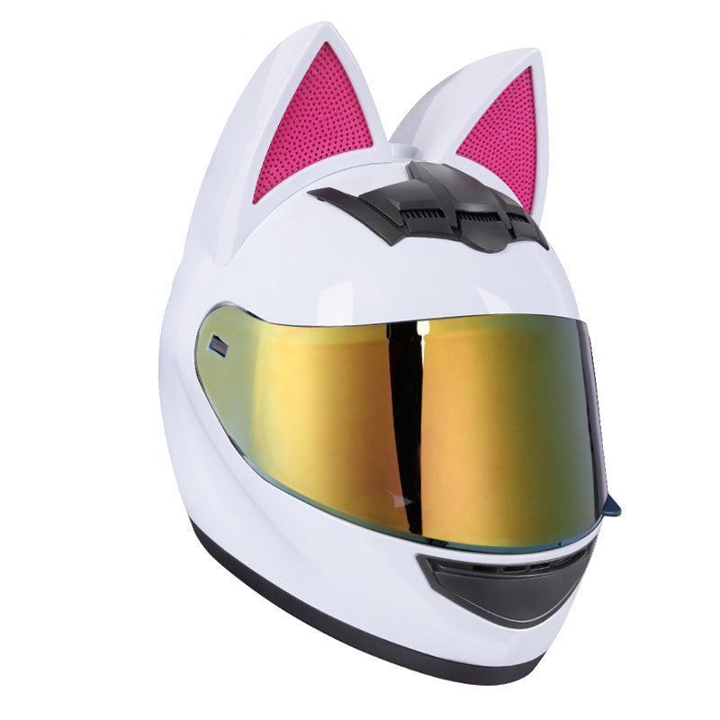 Casque électrique de moto HENJ, oreille de chat féminine, casque intégral peuvent être équipés découteurs Bluetooth