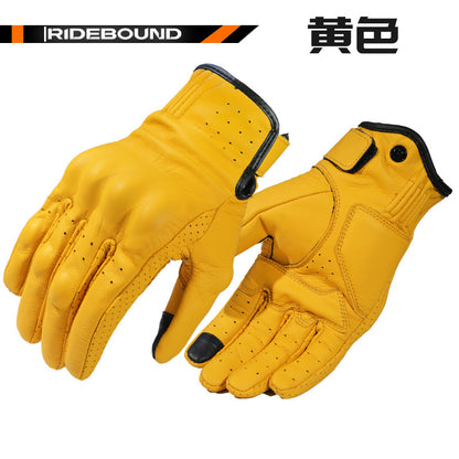 Gants de moto vintage en peau de mouton pour hommes et femmes, pour toutes les saisons, gants de protection sportif de plein air