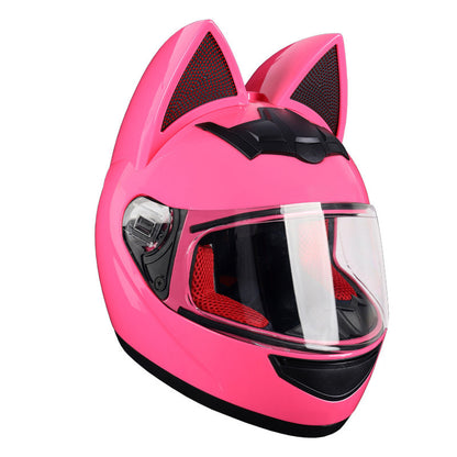 Casque électrique de moto HENJ, oreille de chat féminine, casque intégral peuvent être équipés découteurs Bluetooth