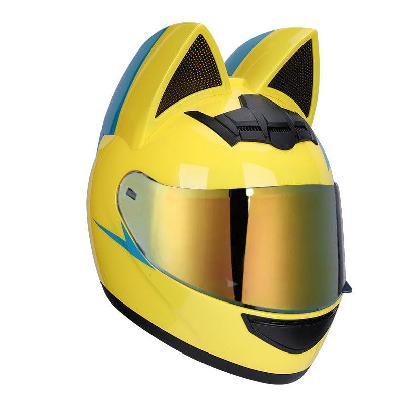Casque électrique de moto HENJ, oreille de chat féminine, casque intégral peuvent être équipés découteurs Bluetooth