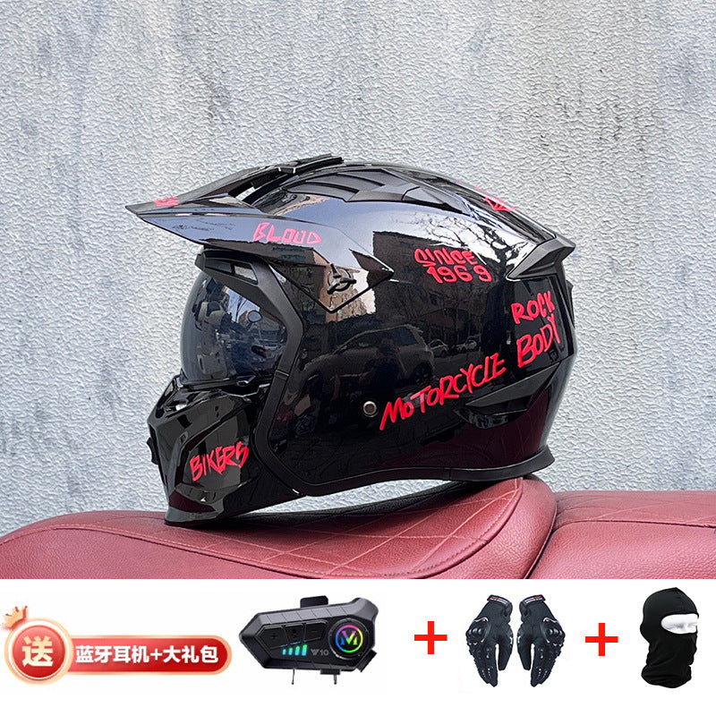 Orz Street Fighter équipé d'un casque Bluetooth pour hommes et femmes, ainsi que de casques complets Four Seasons Retro Détachable 3C