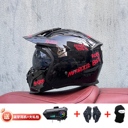 Orz Street Fighter équipé d'un casque Bluetooth pour hommes et femmes, ainsi que de casques complets Four Seasons Retro Détachable 3C