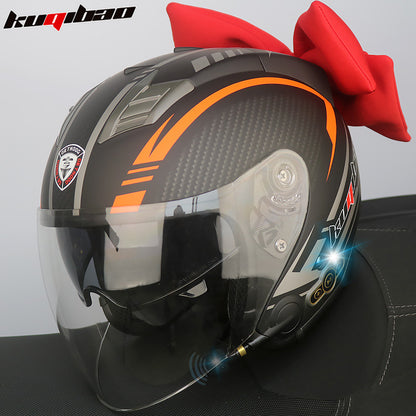 Conduite cool Trésor Bluetooth Demi-casque Casque Moto Personnalité Décoration Cor Lapin, Arc de lapin, Longue autonomie Bonne qualité sonore