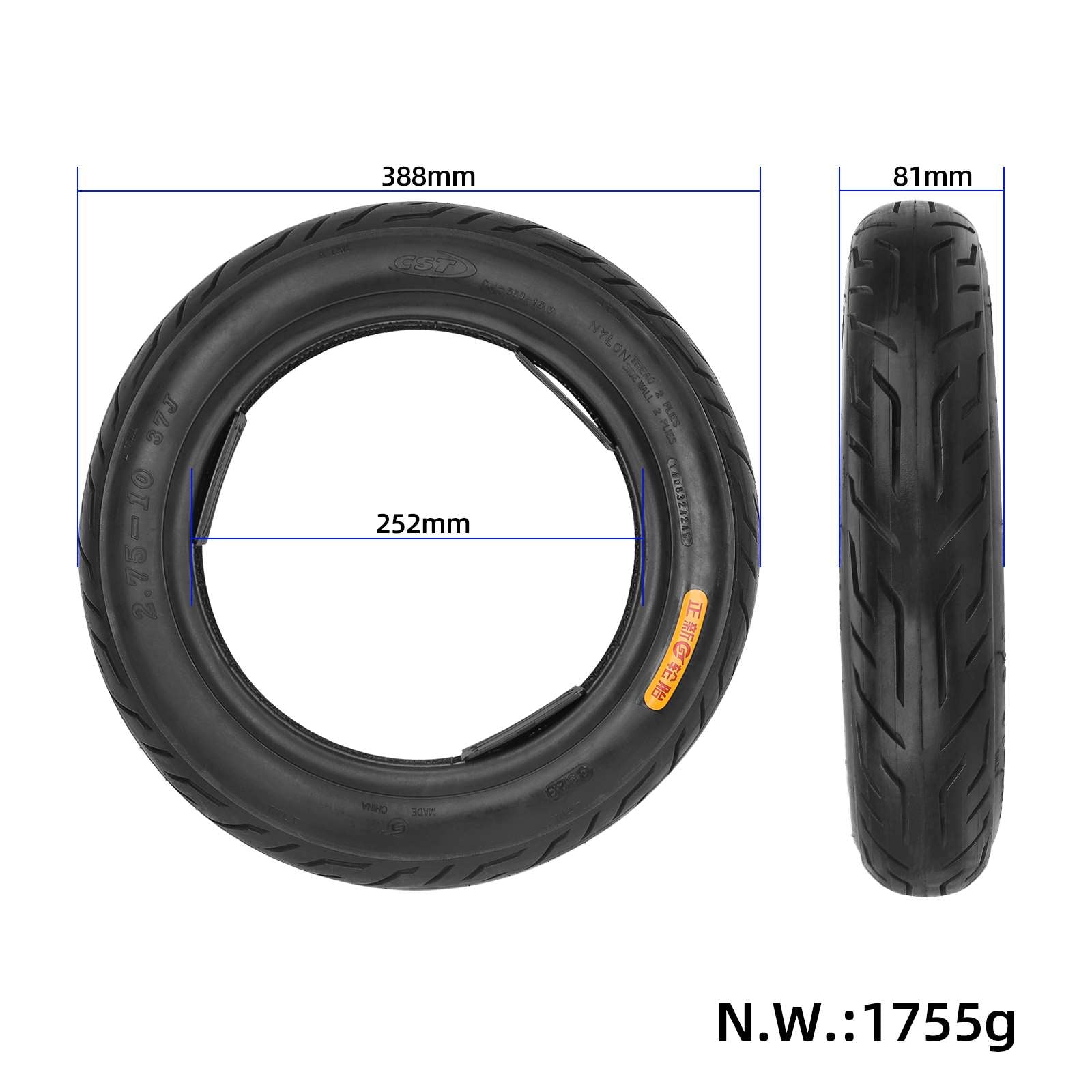 CST 2.75-10 pneu tubeless