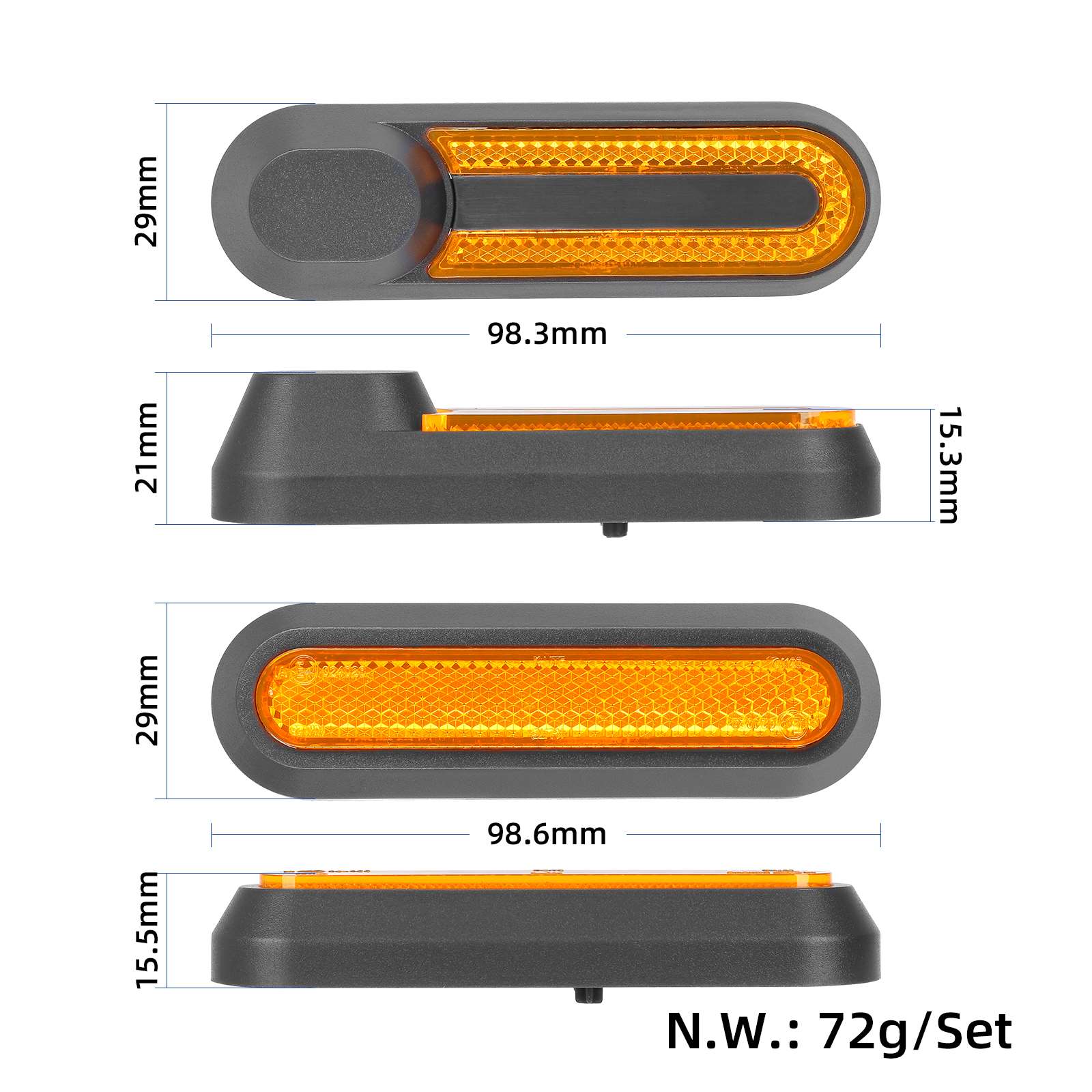 Jaune 4 pcs refitting decorative shells+catadioptre bars pour M365 1S Pro Pro2 et Lite