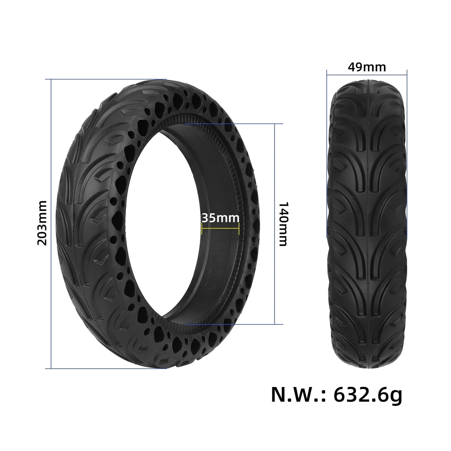 8 1/2*2 Rubber pneu plein(noir)