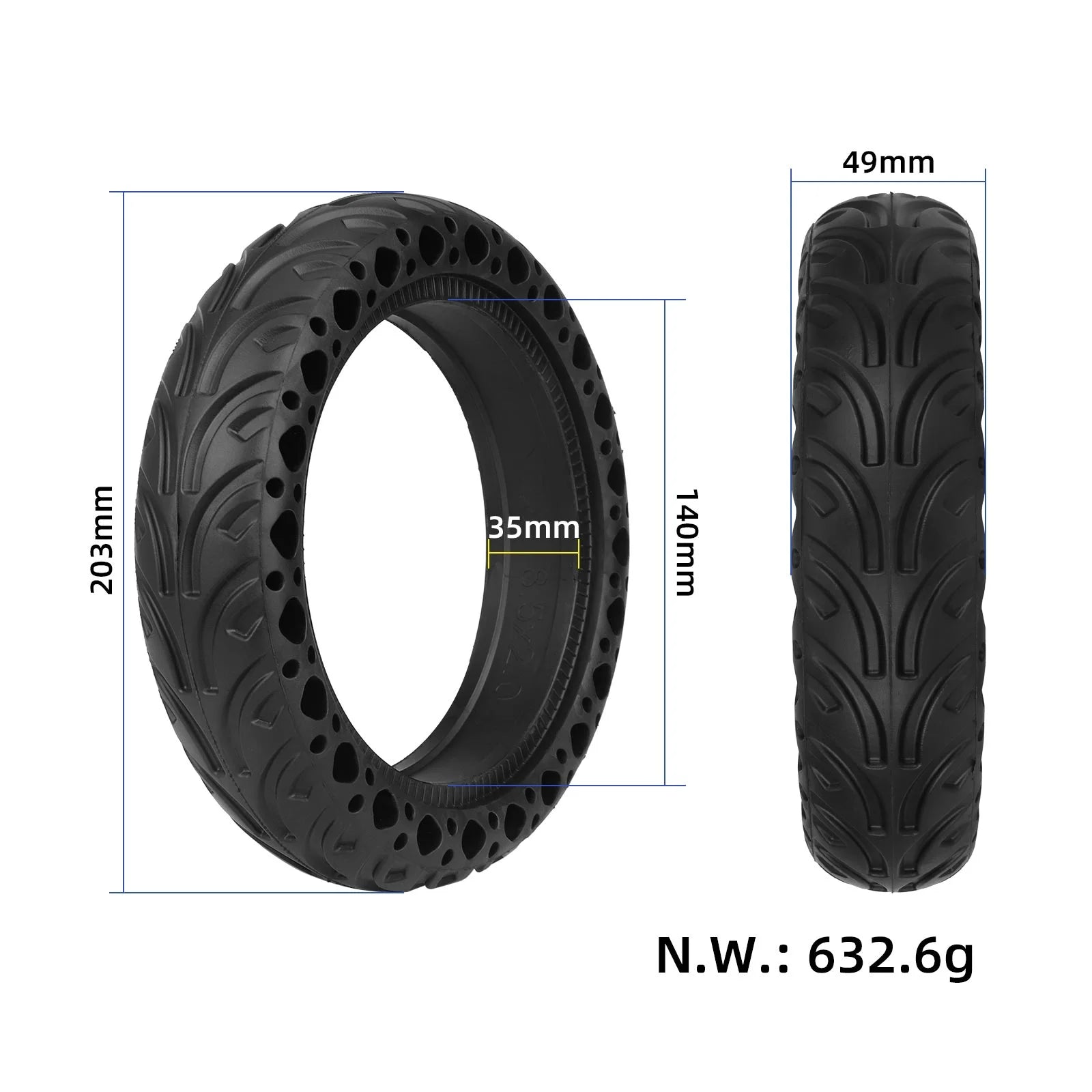 8 1/2*2 Rubber pneu plein(noir)