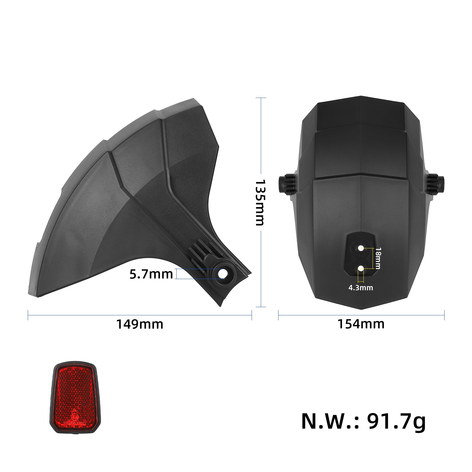 Kukirin G2/G3/G4/Ultra garde-boue arrière avec catadioptre