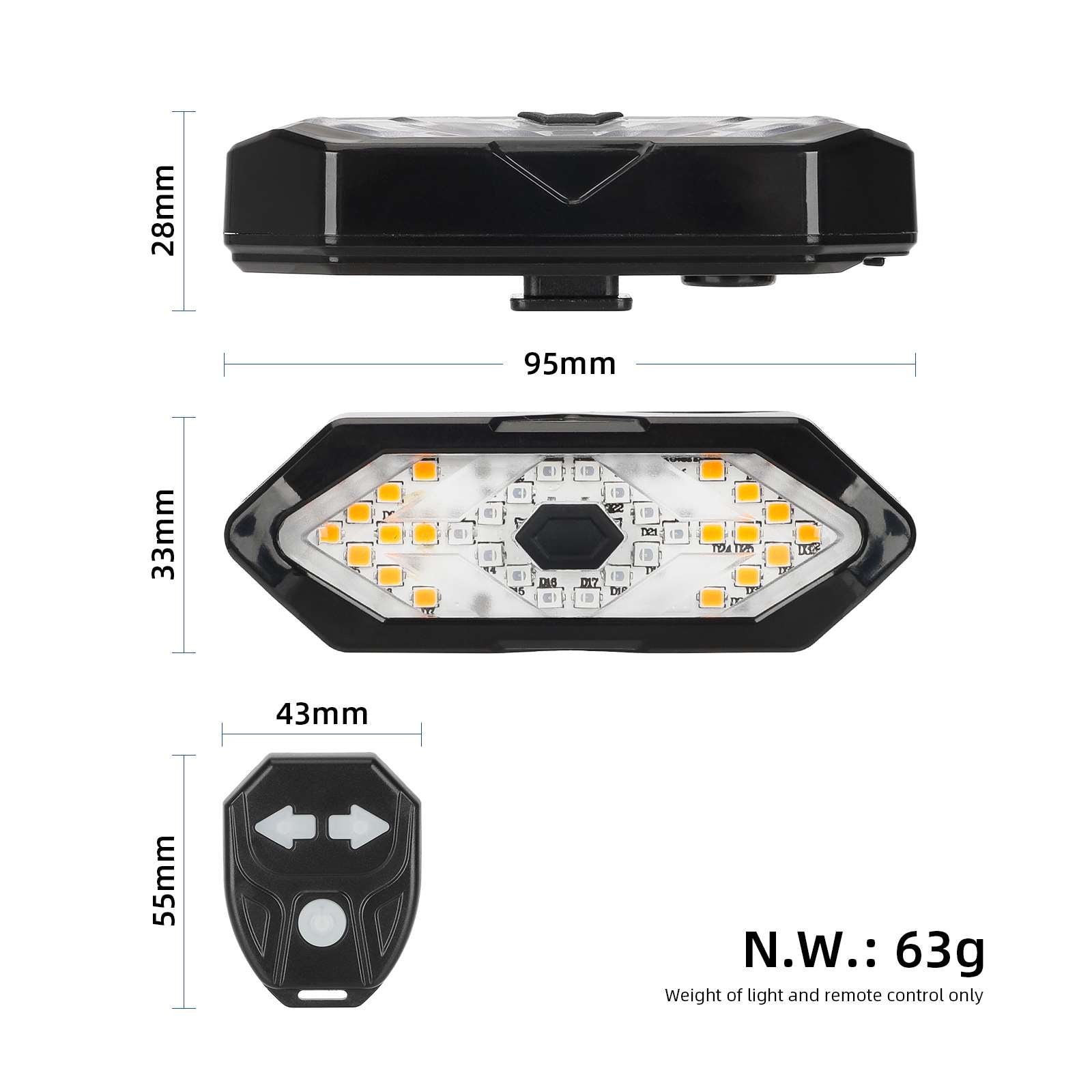 Télécommande clignotant feu arrière avec clips pour Xiaomi et G30 garde-boue arrière