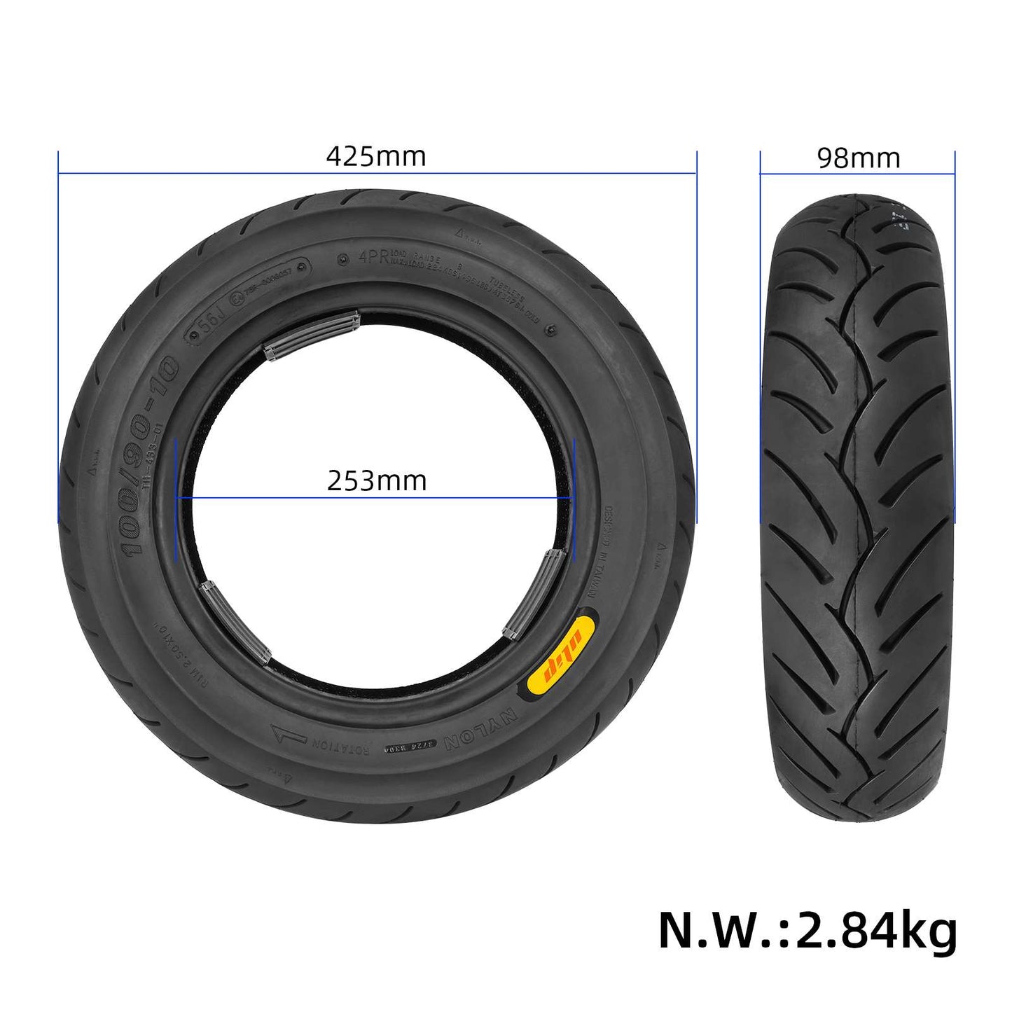 Ulip100/90-10 pneu tubeless
