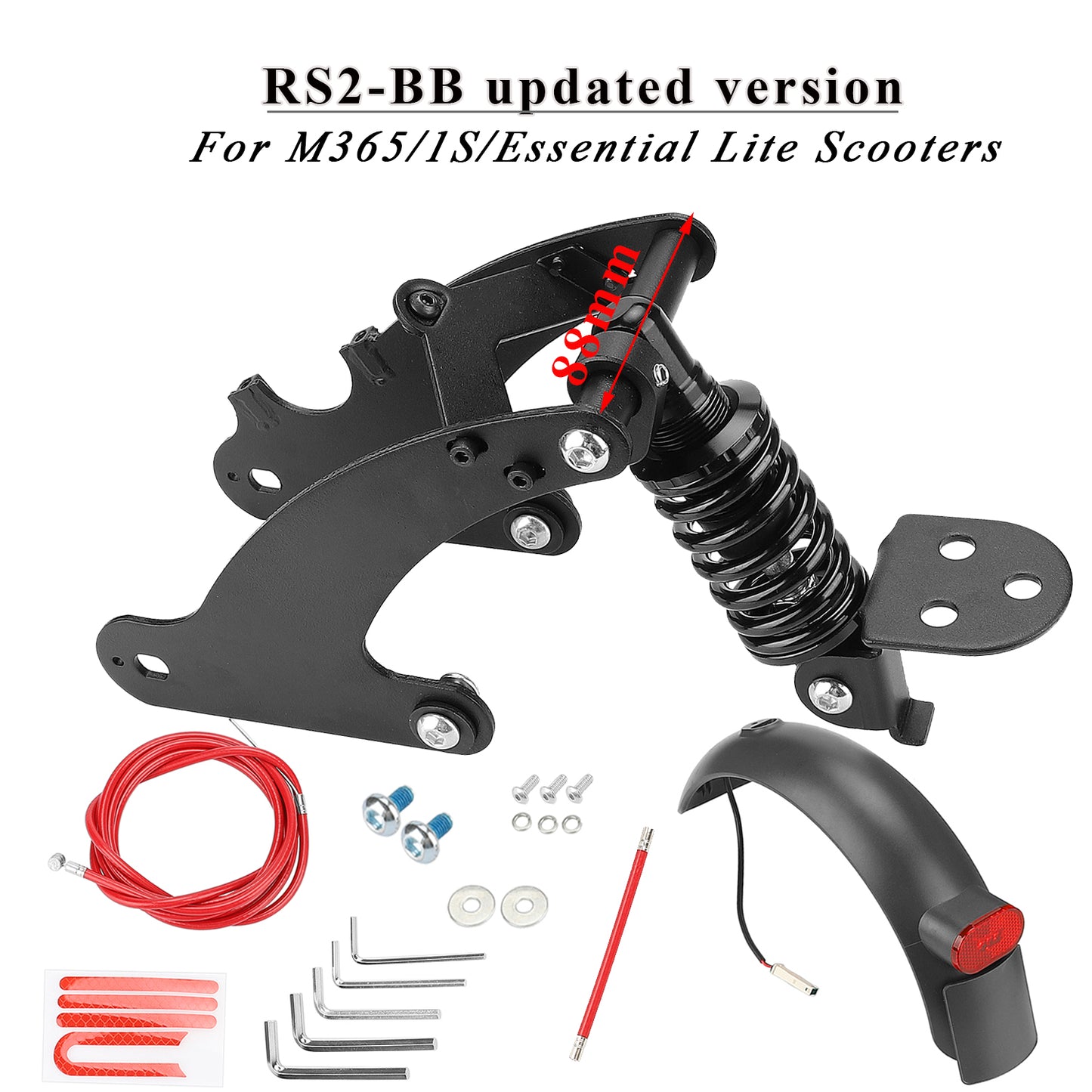 Noir V2 suspension arrière avec garde-boue et feu arrière pour M365 et 1S trottinette