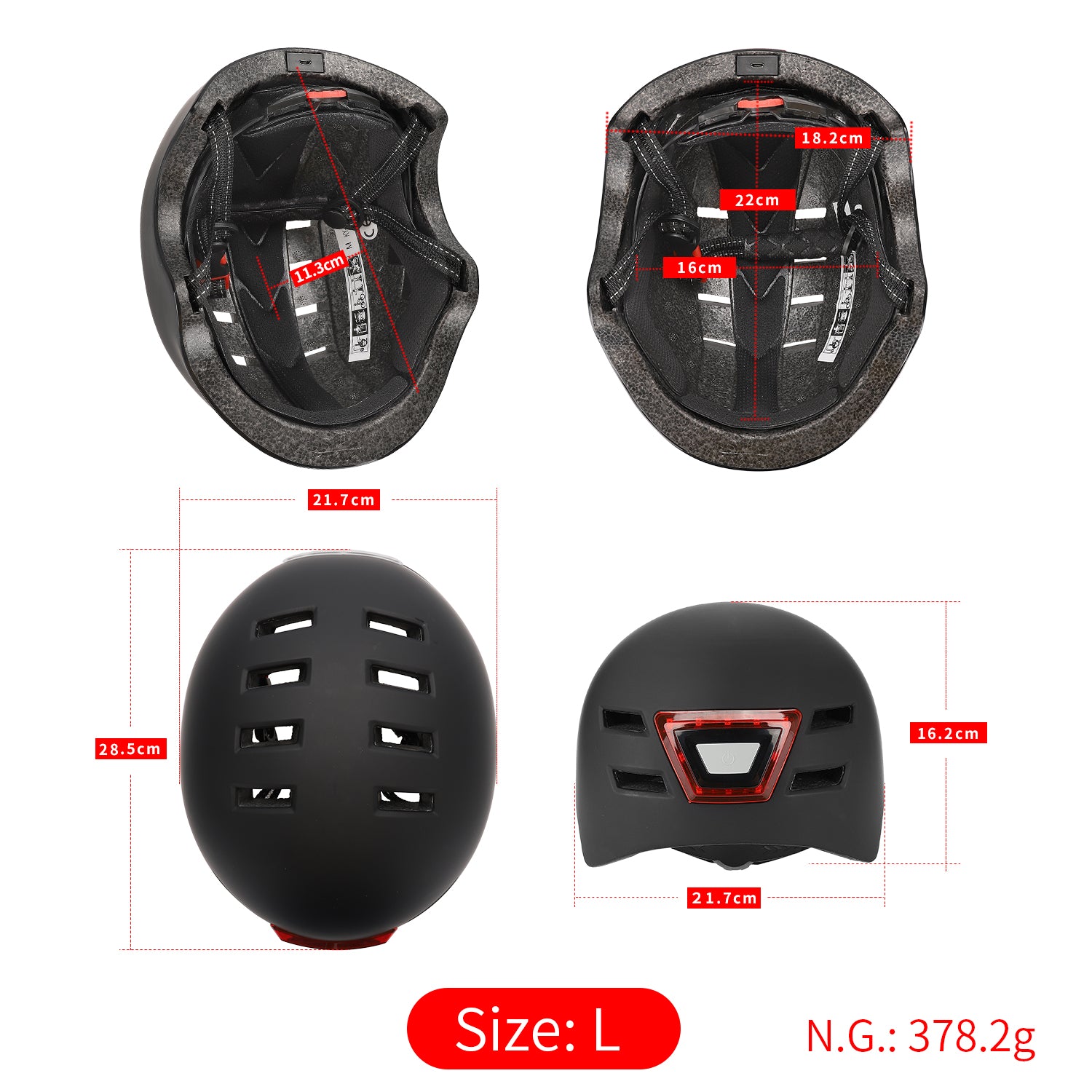 Noir L size casque avec light
