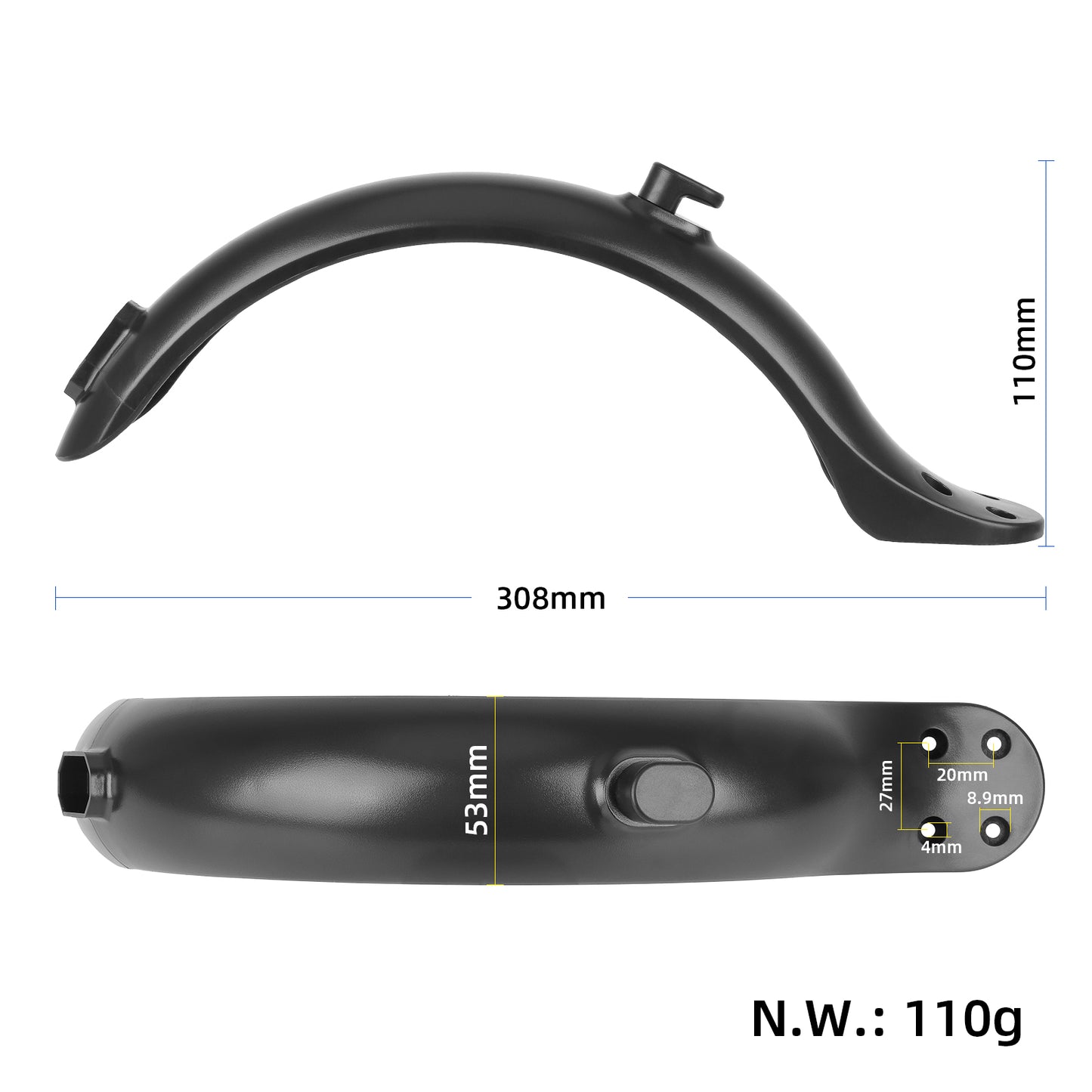 Noir garde-boue arrière avec 4 holes pour copy M365 trottinettes