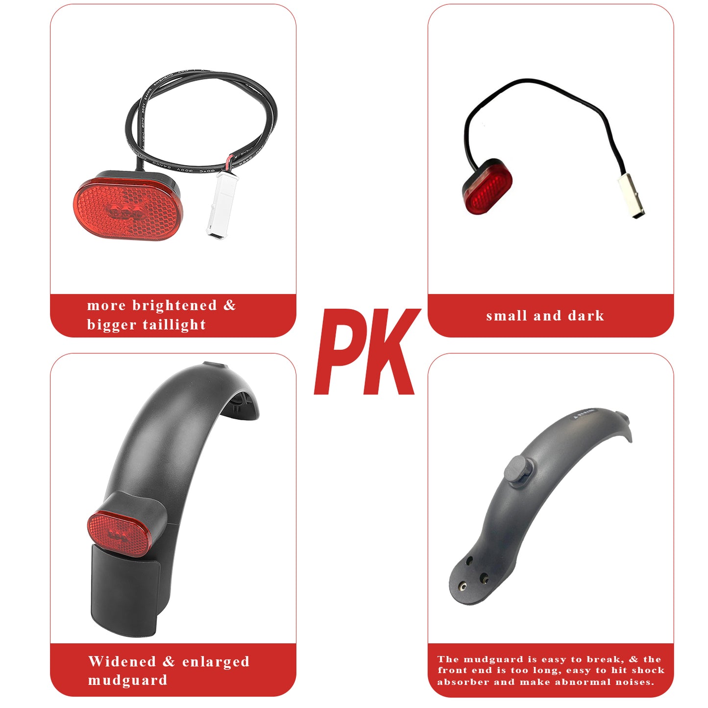 Rouge V2 suspension arrière avec garde-boue et feu arrière pour Pro et Pro 2 trottinette