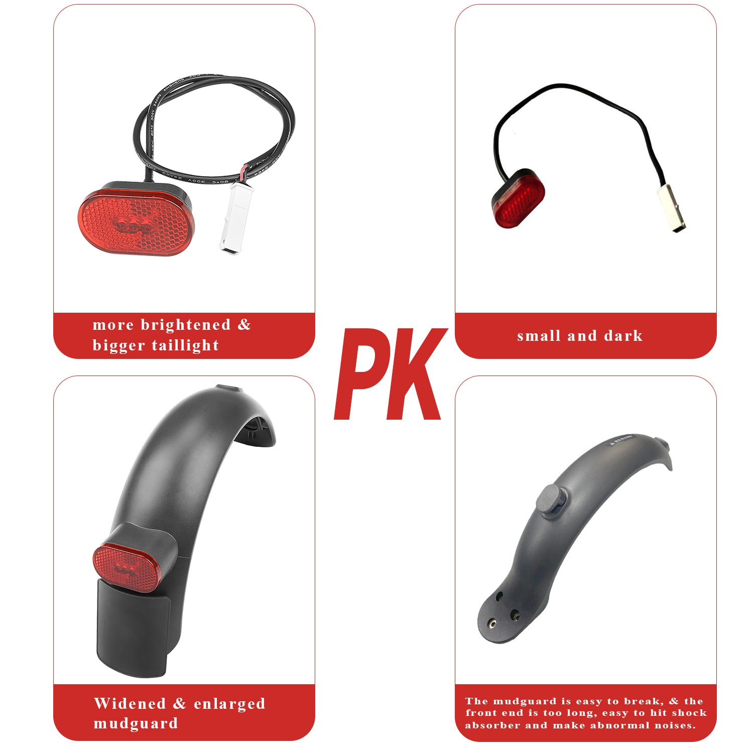 Rouge V2 suspension arrière avec garde-boue et feu arrière pour Pro et Pro 2 trottinette
