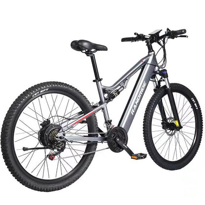 Vélo électrique tout-terrain Randride avec cadre en aluminium robuste, suspension intégrale, pneus larges pour une meilleure adhérence, et système de transmission performant, idéal pour les aventures en plein air et les déplacements sur terrains accidentés.